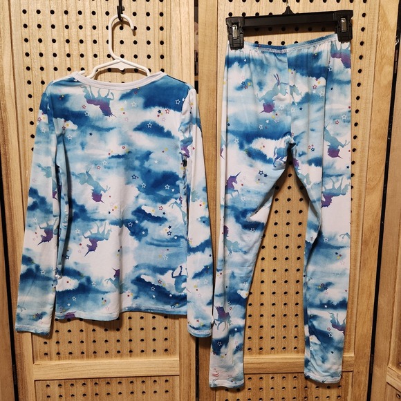 Cuddl Duds Girls Pajama Set Size M Blue Unicorn Long Sleeve & Pants - Picture 5 of 7